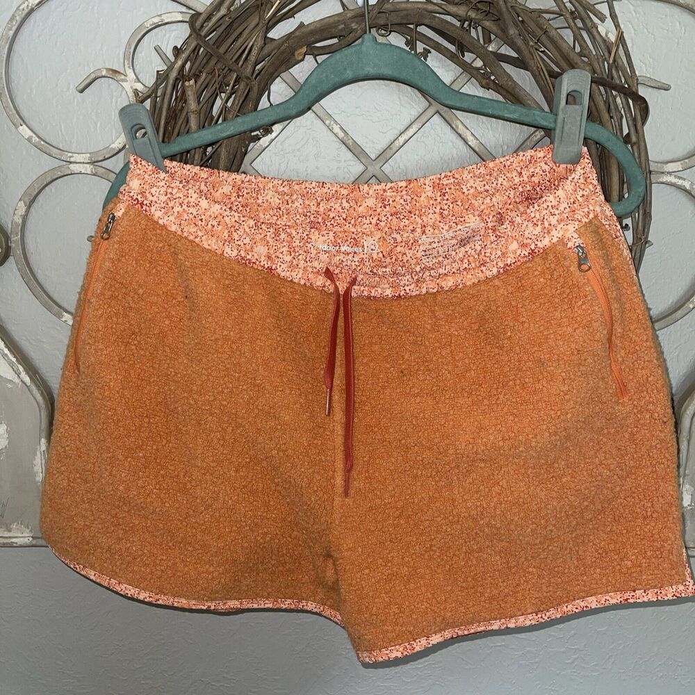 Outdoor Voices Women Sz M Shorts Mega Fleece Wool Drawstring Pockets Papaya
